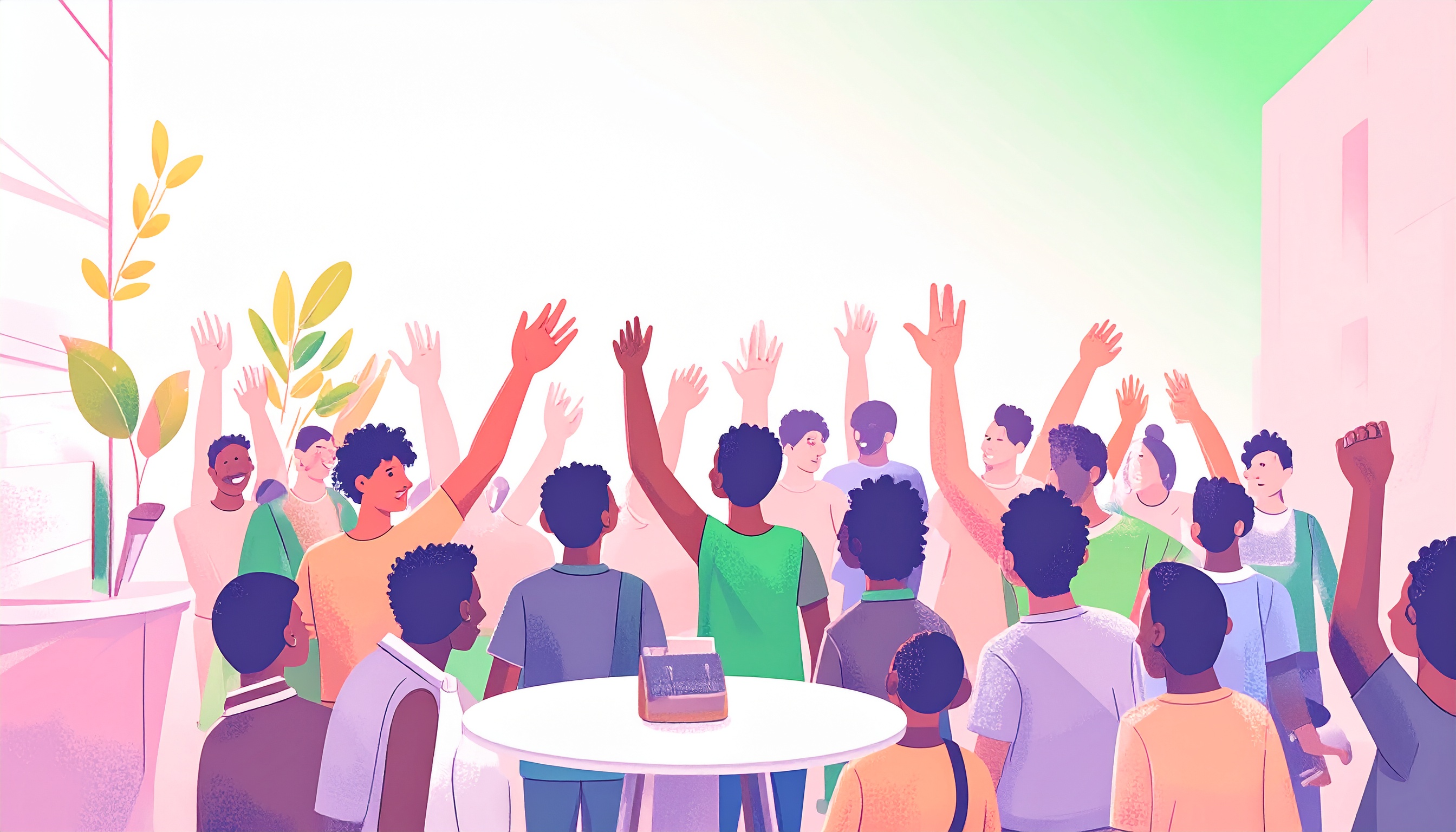 Diverse group of people engaging in conversation and pointing at a city map